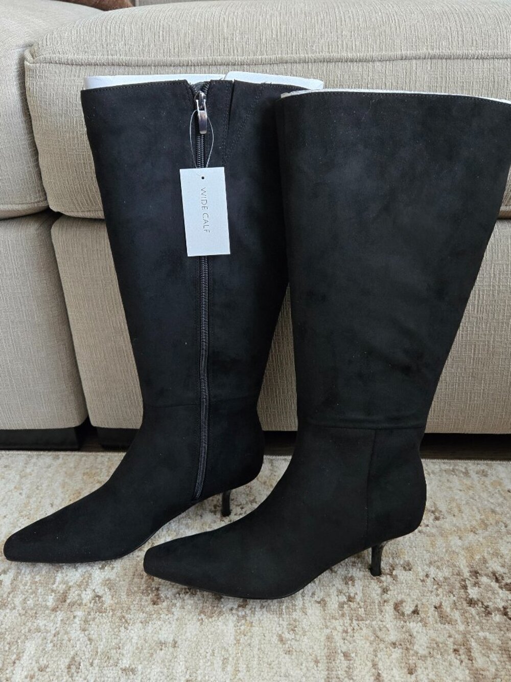 NEW Nine West Black Havier Wide Calf Knee High Kitten Heel Boot Size 8 M
